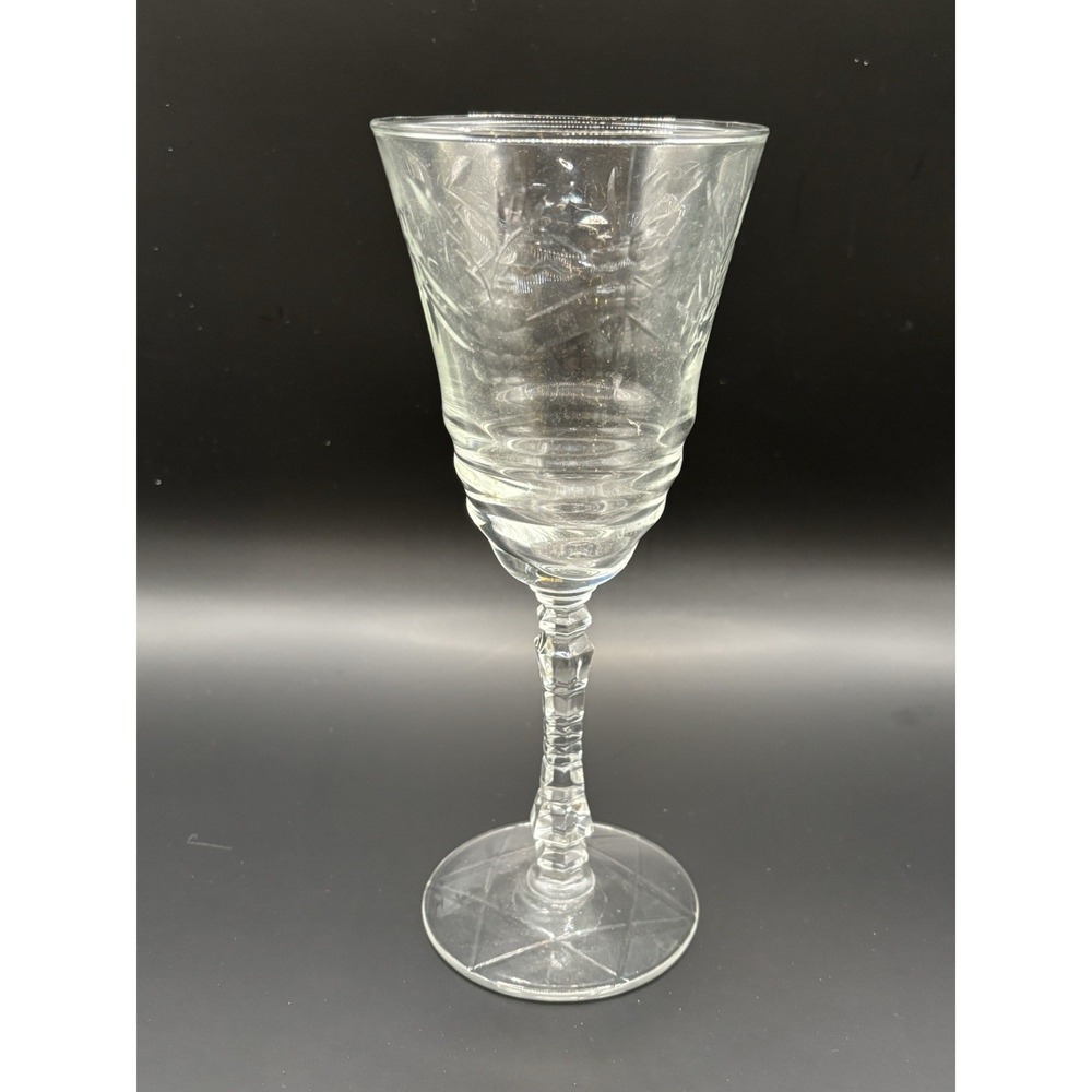 Libbey Rock Sharpe Arctic Rose Base Star‎ Of David Water Goblets Stem 3005